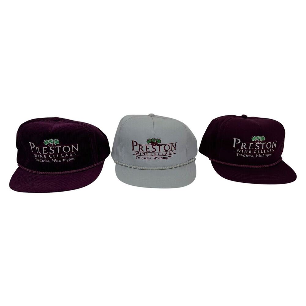 3 Preston Wine Cellars Hats by Yupoong Budrgandy and Light Gray